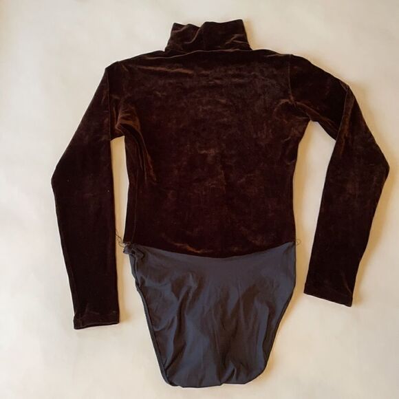 Vintage Brown Mock-Neck Velour Bodysuit - Picture 6 of 9